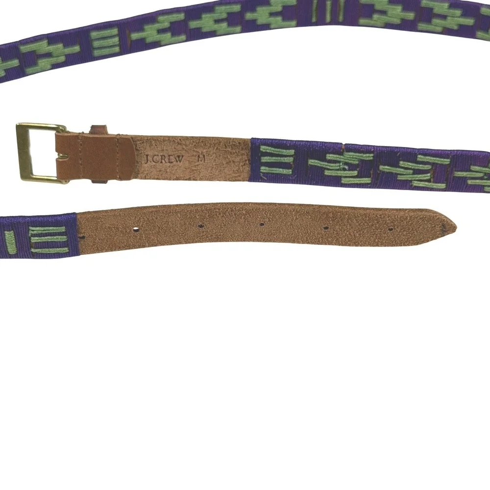 J.Crew Purple Green Embroidered Geo Boho Leather Belt Womens Medium NWOT 39